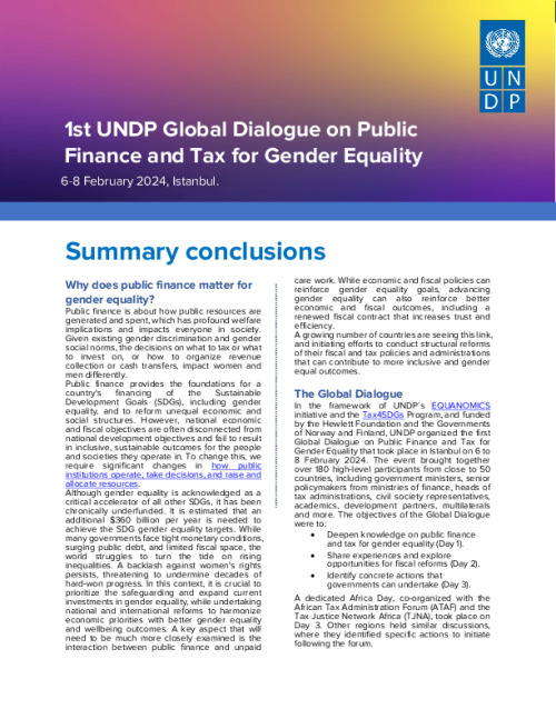 1st UNDP Global Dialogue on Public Finance and Tax for Gender Equality