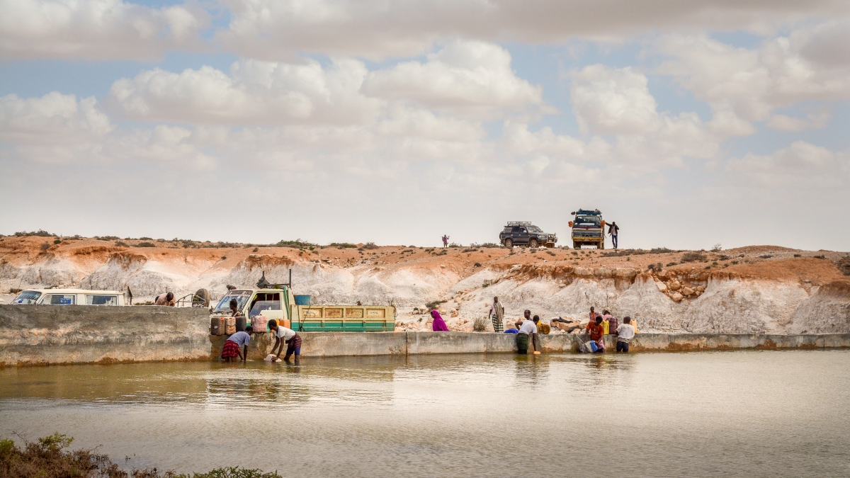 People by the water in Somalia during drought