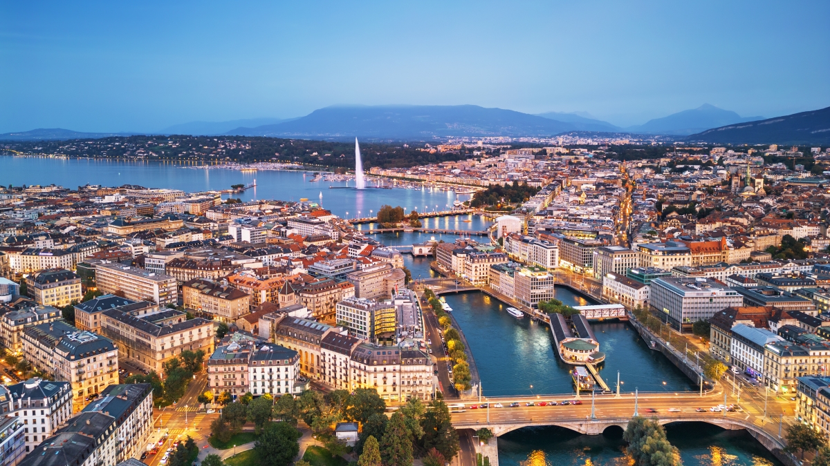 An arial view of Geneva, Switzerland